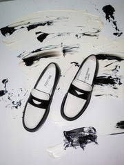 Women's Asymmetric Black & White Leather Loafers