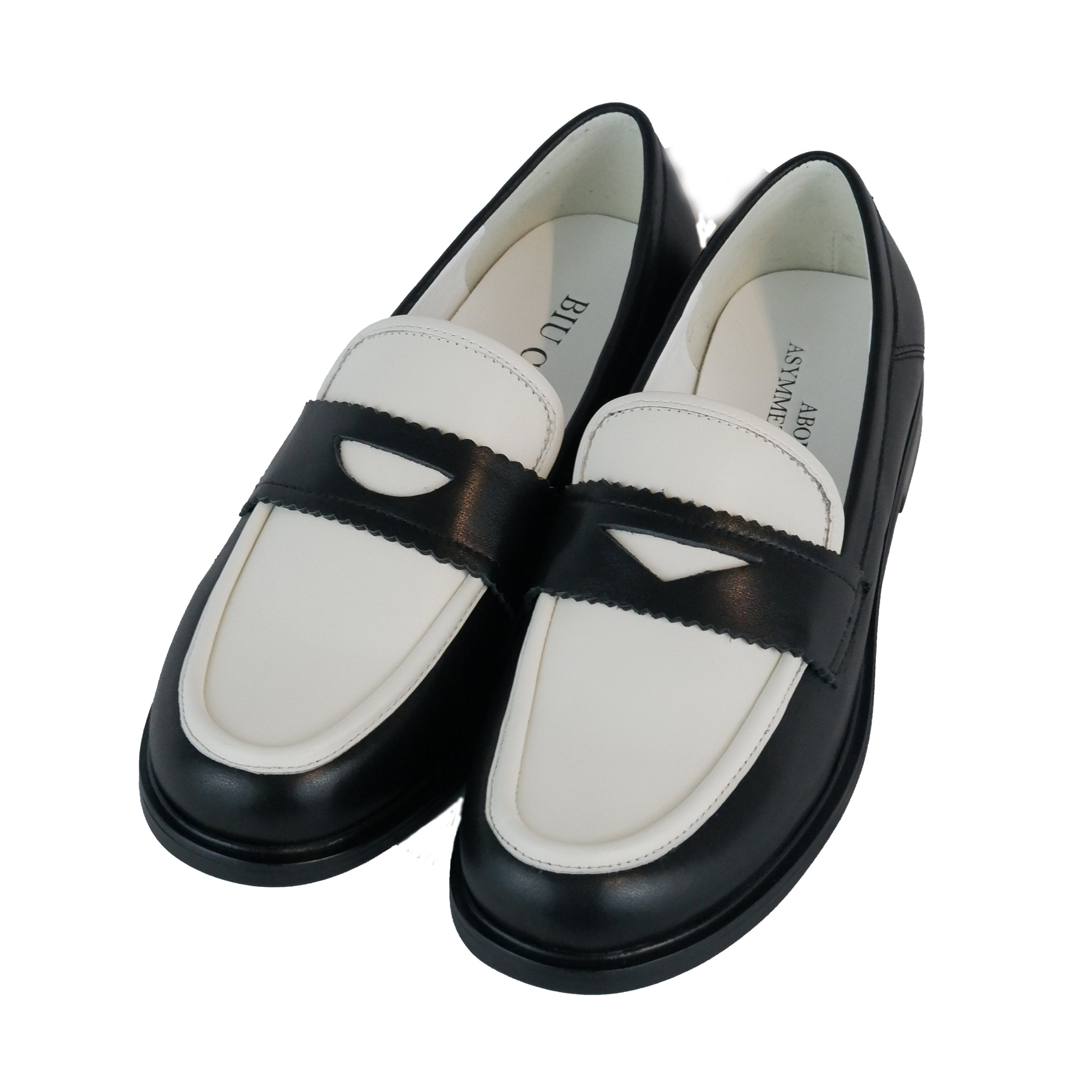 Women's Asymmetric Black & White Leather Loafers