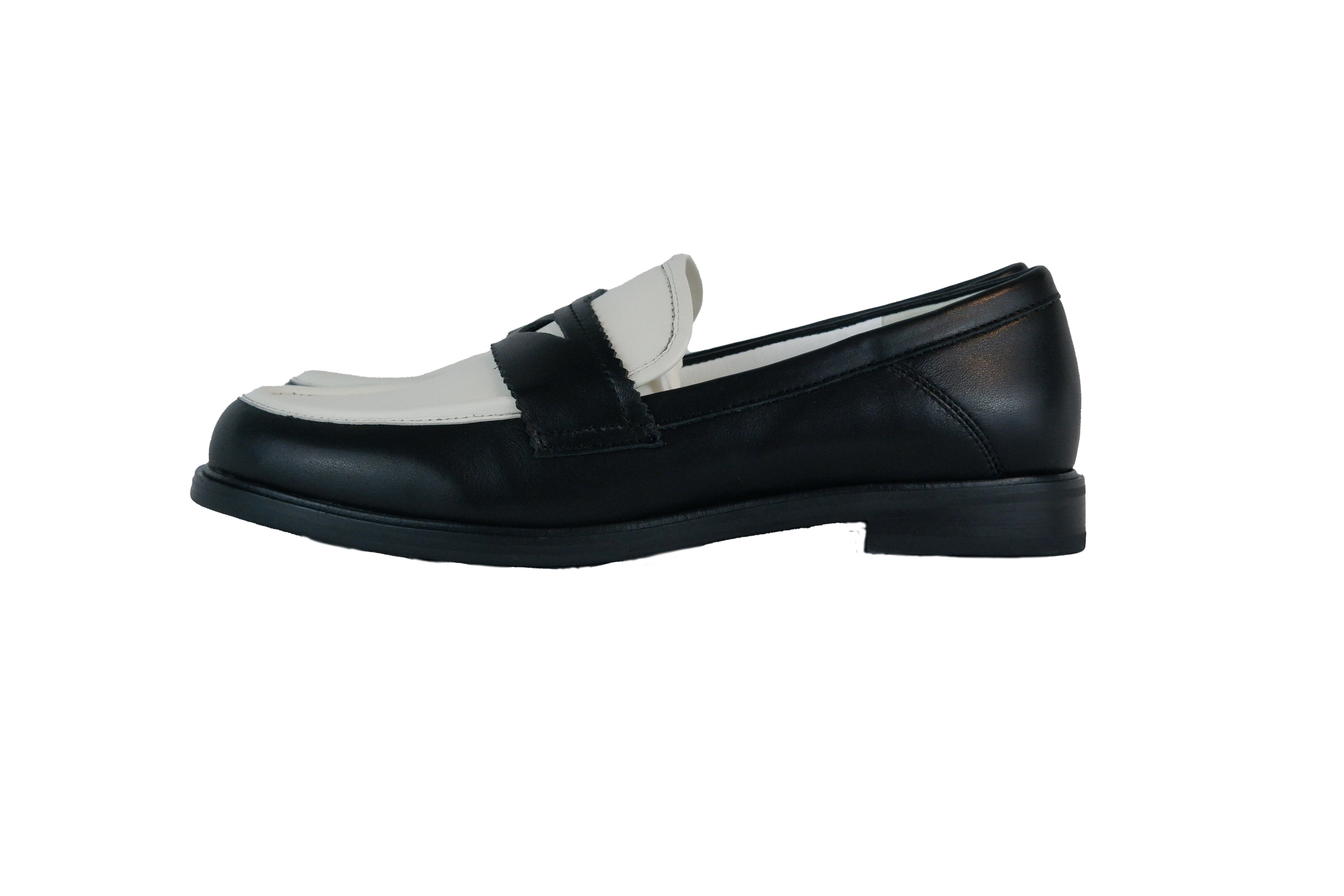 Women's Asymmetric Black & White Leather Loafers