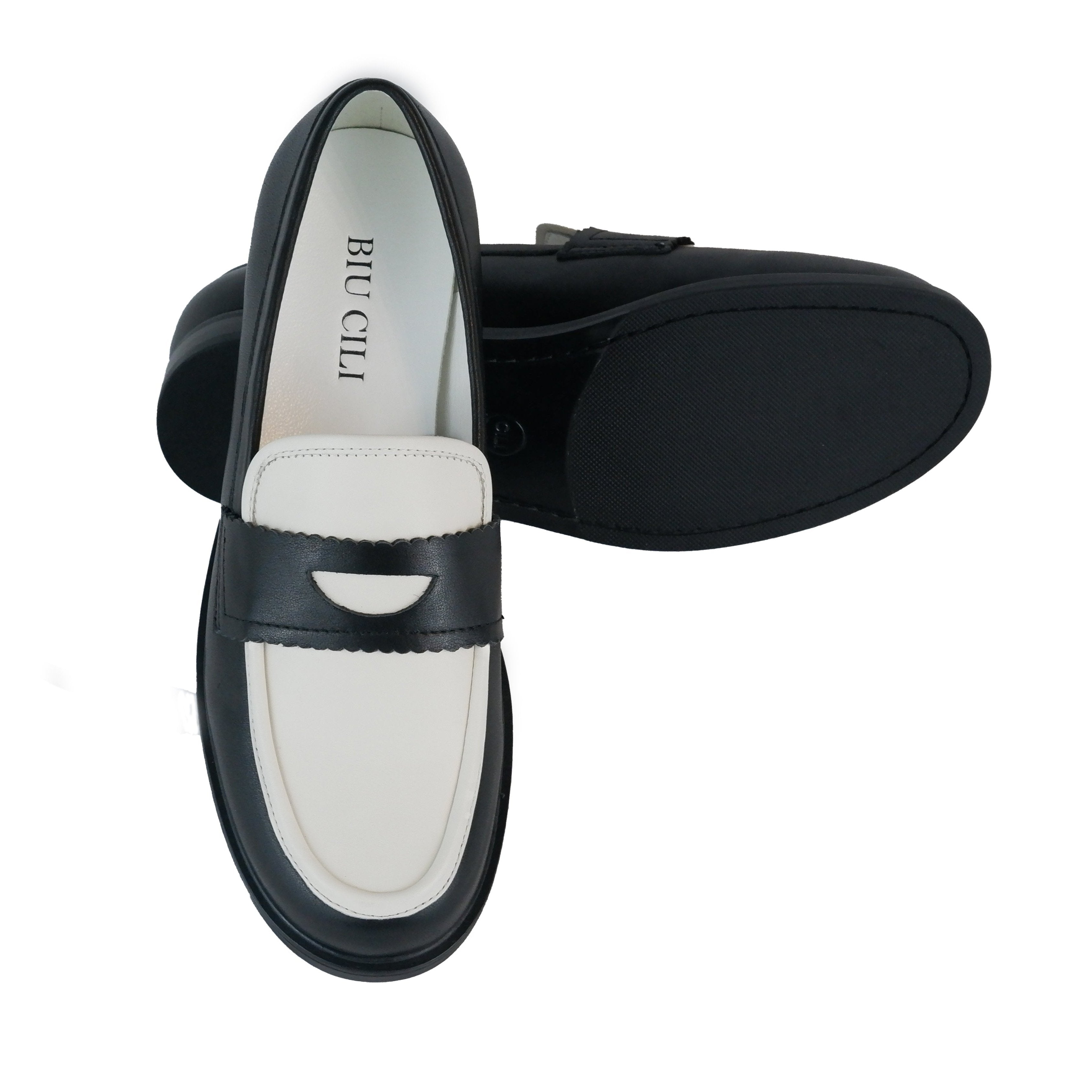 Women's Asymmetric Black & White Leather Loafers